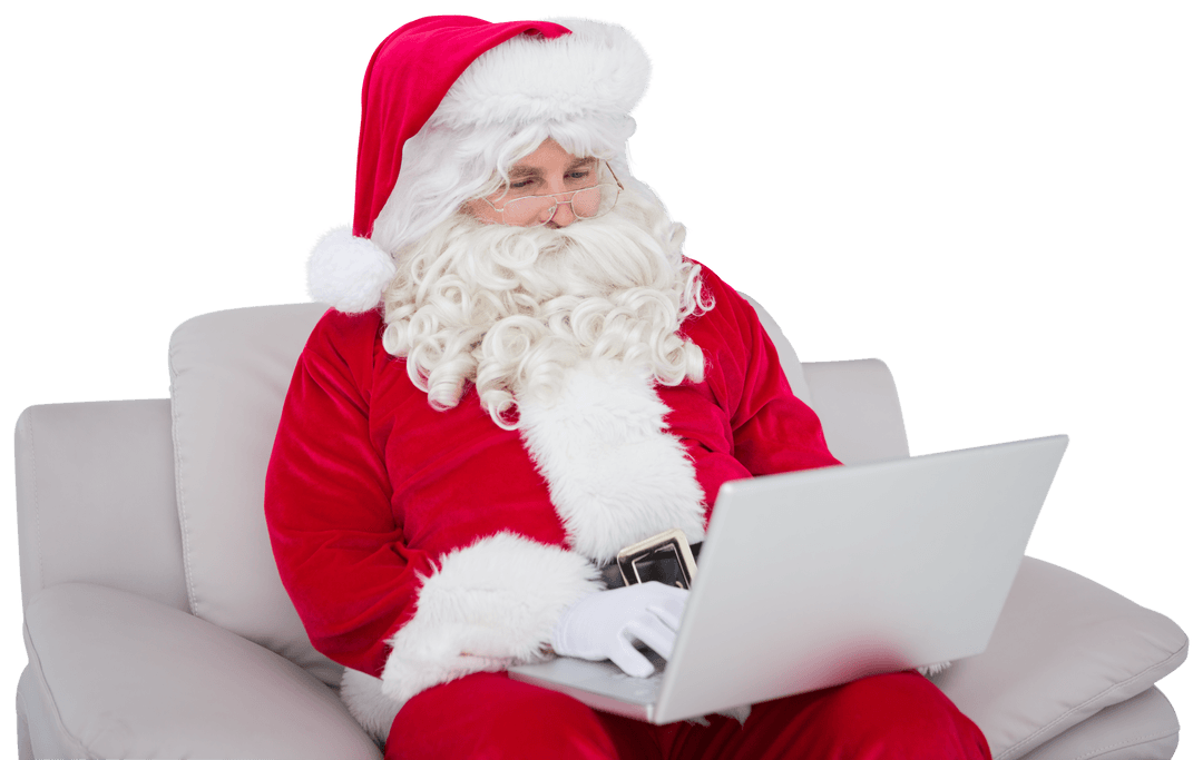 Santa Claus Using Laptop Transparent Background