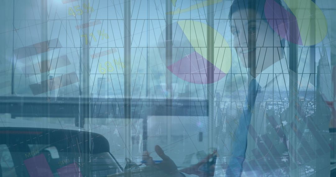 Businessman Amidst Virtual Financial Data Interface