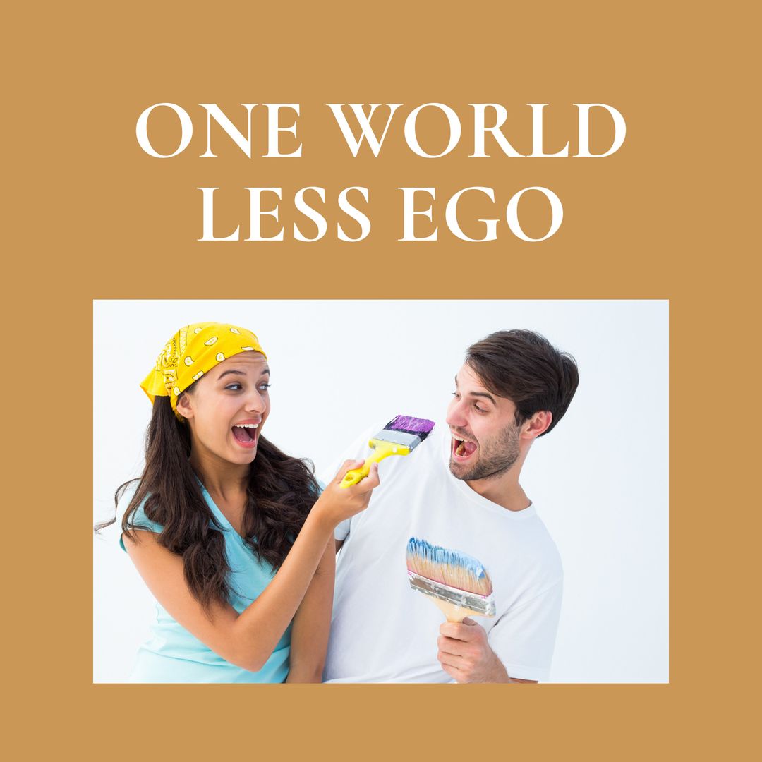 Playful Couple Holding Brushes with Empowering Message