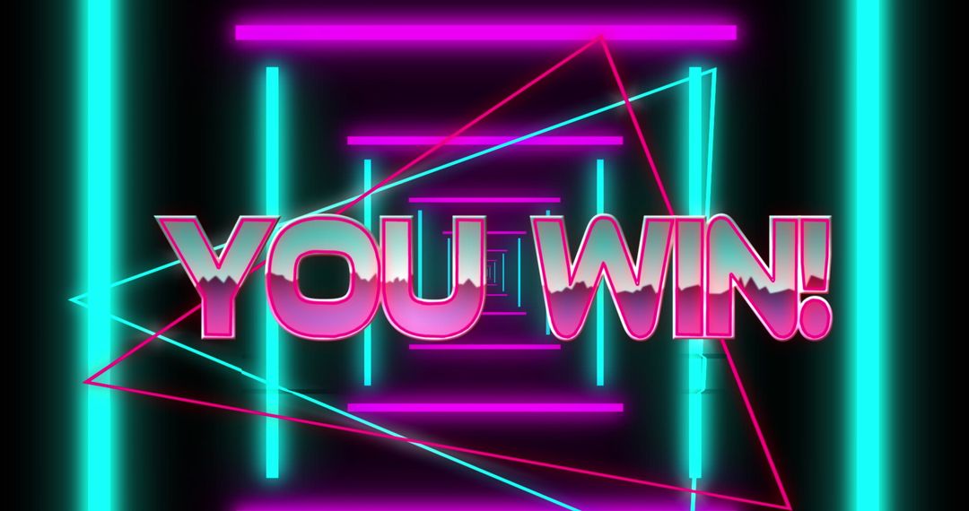 Retro Futuristic You Win Text with Glowing Neon Shapes