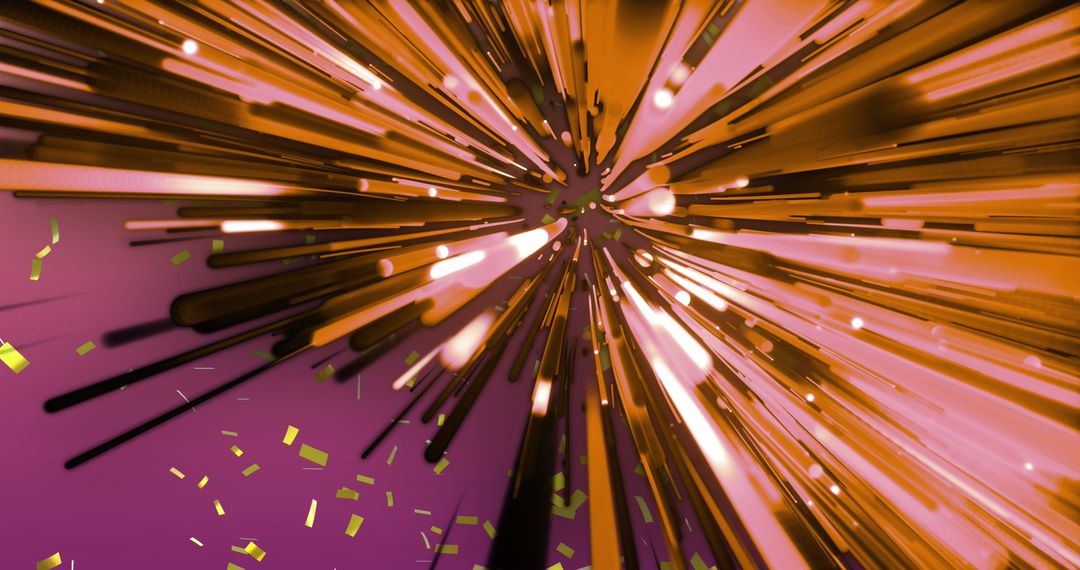 Vibrant Confetti and Dynamic Orange Lines on Purple Background