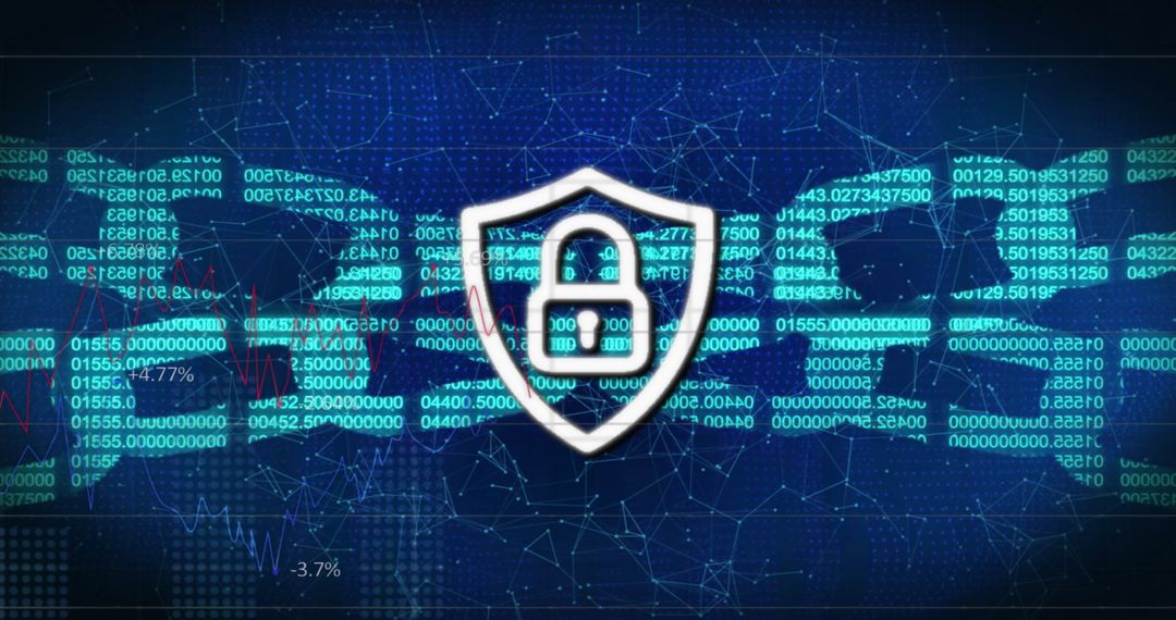 Cybersecurity Concept with Network Lock Icon Over Data Stream