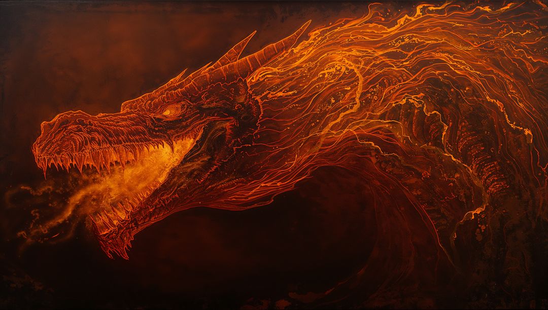 Molten Lava Dragon with Fiery Aura and Sinuous Neck