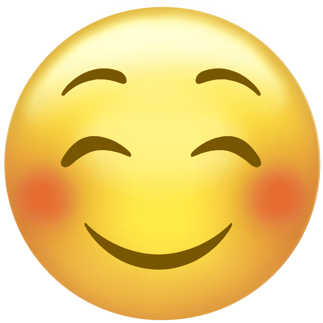 Smiling face emoji on transparent background indicates joy