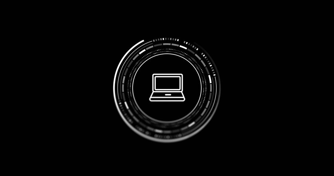 Digital Data Processing Concept with Laptop Icon on Black Background
