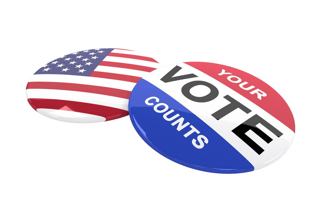 USA Flag and Voting Badges on Transparent Background