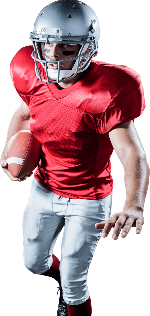 Caucasian Male American Football Player in Motion Transparent Background