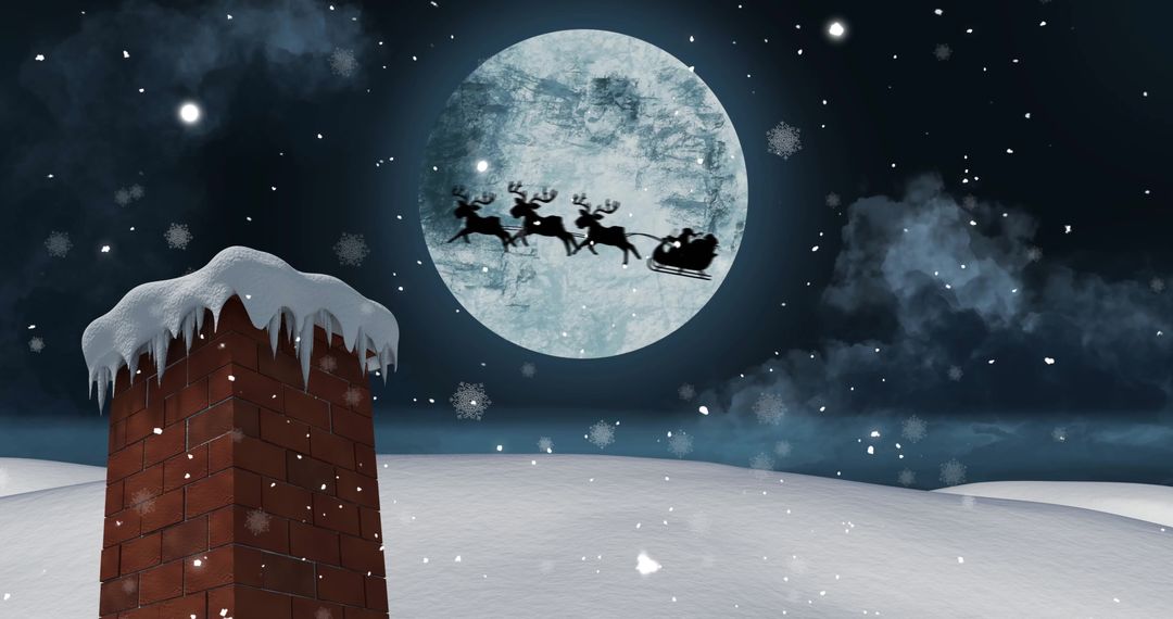 Santa Claus Sleigh Silhouette Flying over Full Moon in Snowy Night - Free Images, Stock Photos and Pictures on Pikwizard.com