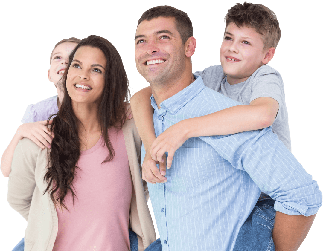 Happy Family Giving Piggyback Rides with Smiling Expressions Transparent