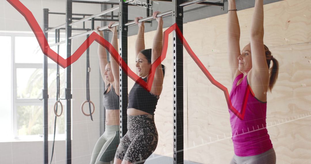 Women Exercising with Graph Overlay Indicating Data Trends