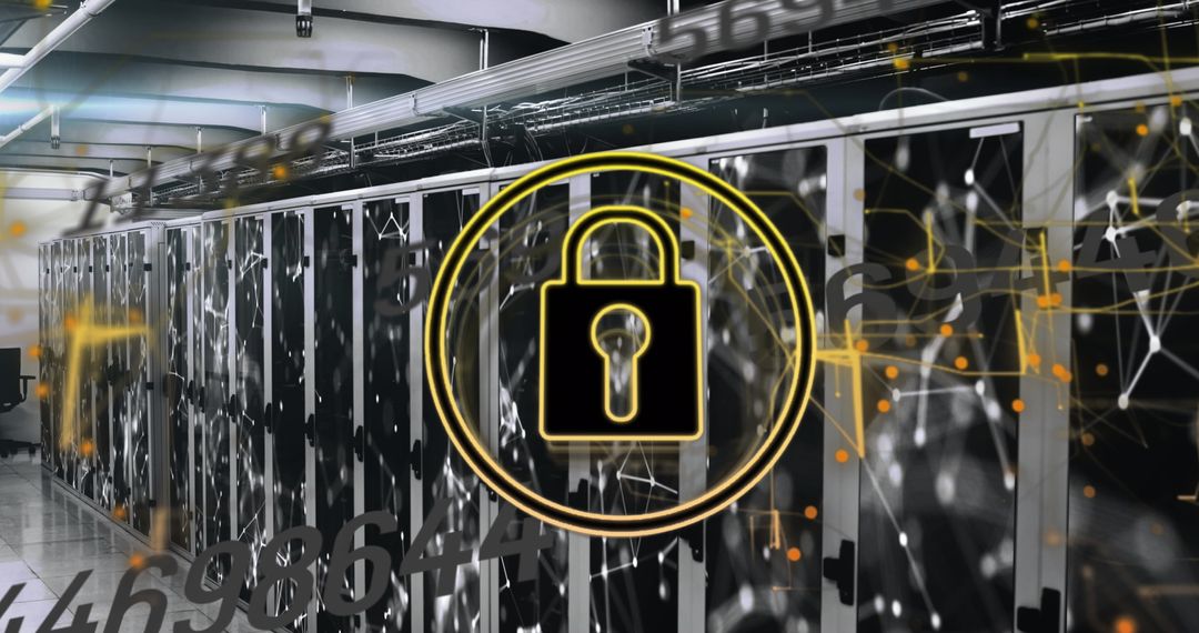 Digital Padlock Over Data Servers Representing Cybersecurity