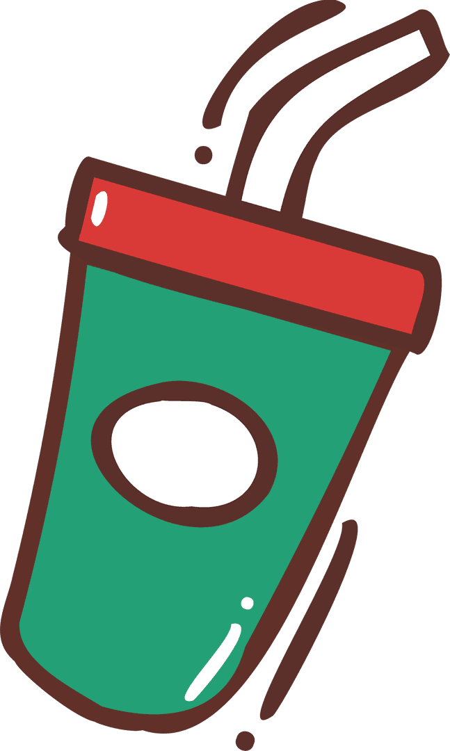 Vibrant Green Cup with Red Lid and Straw on Transparent Background