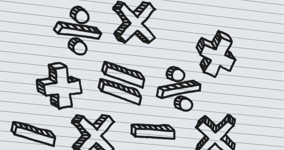 Digital Illustration of Mathematical Symbols on Lined Notebook