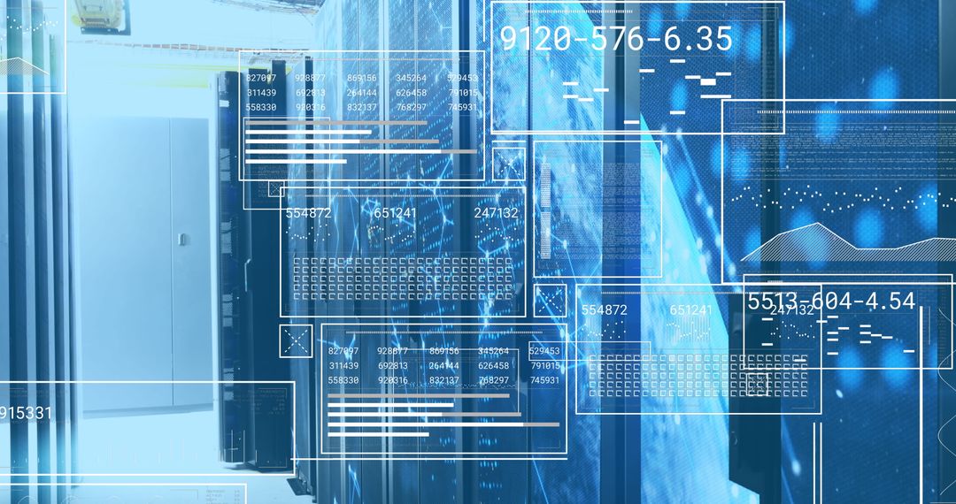 Futuristic Digital Interface Displaying Data in Server Room