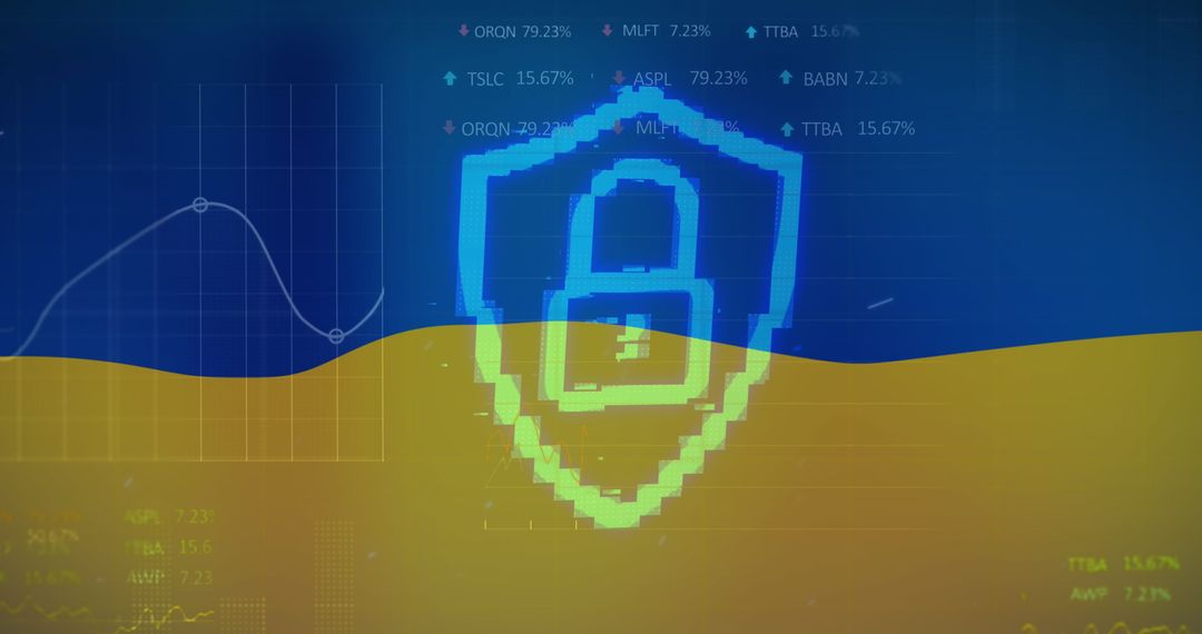 Digital Lock Symbol Overlays Financial Data Highlighting Cybersecurity