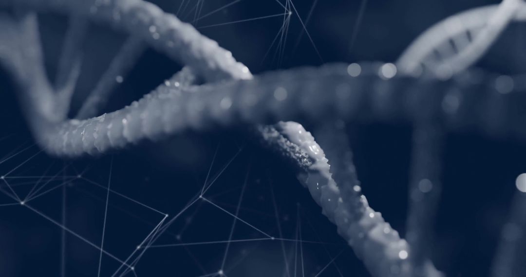 Abstract DNA Strand with Network Connections on Black Background