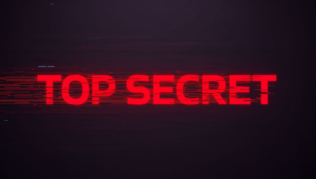 Glitching Red TOP SECRET Text on Dark Cyber Background for Confidential Data Alerts