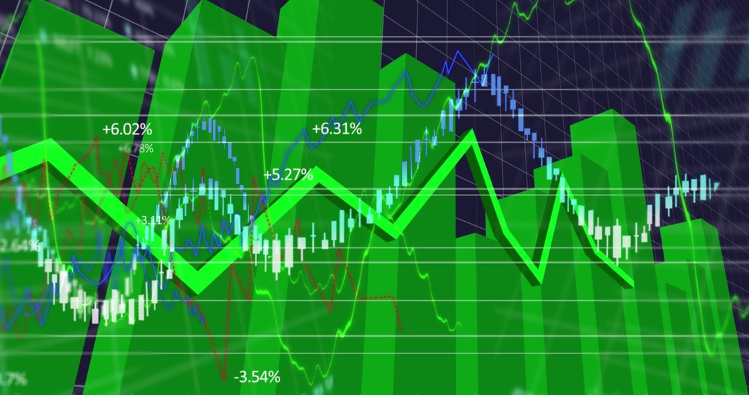 Digitally Enhanced Financial Stock Market Chart with Green Trends