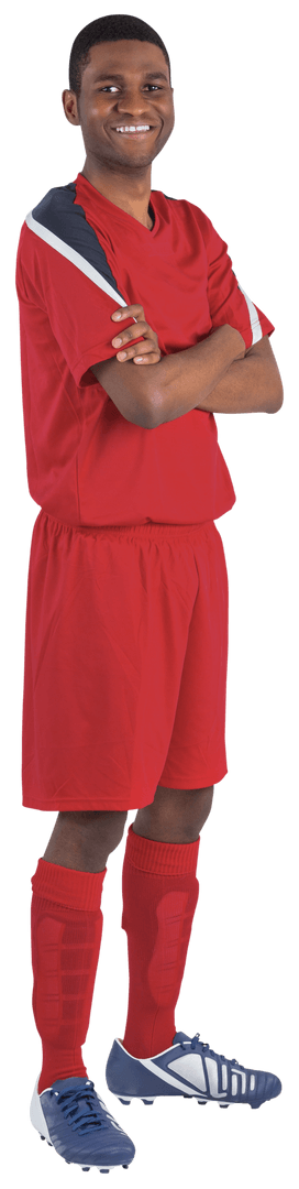 Confident Football Player in Red Jersey with Transparent Background