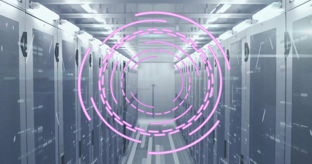 High-Tech Data Center with Digital Overlay Effects