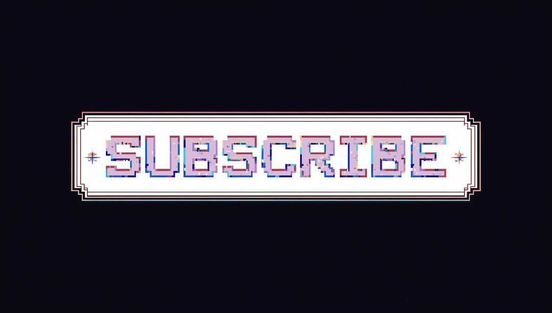 Pixel Subscribe Button with Cyan-Magenta Glitch and Neon Retro UI Overlay