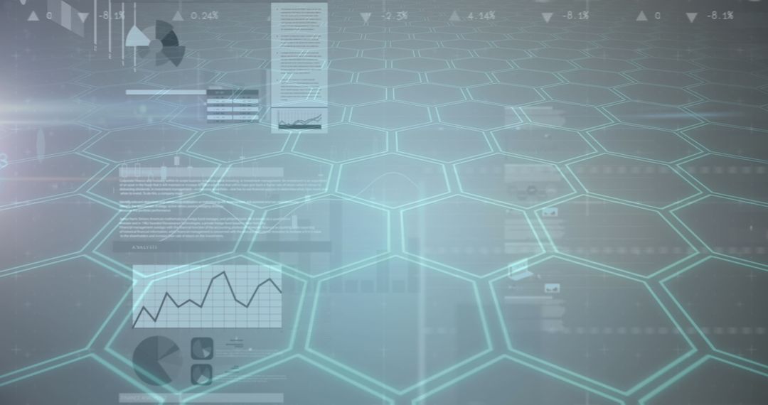 Digital Graphs Floating Over Hexagonal Grid with Futuristic Data Analysis Theme