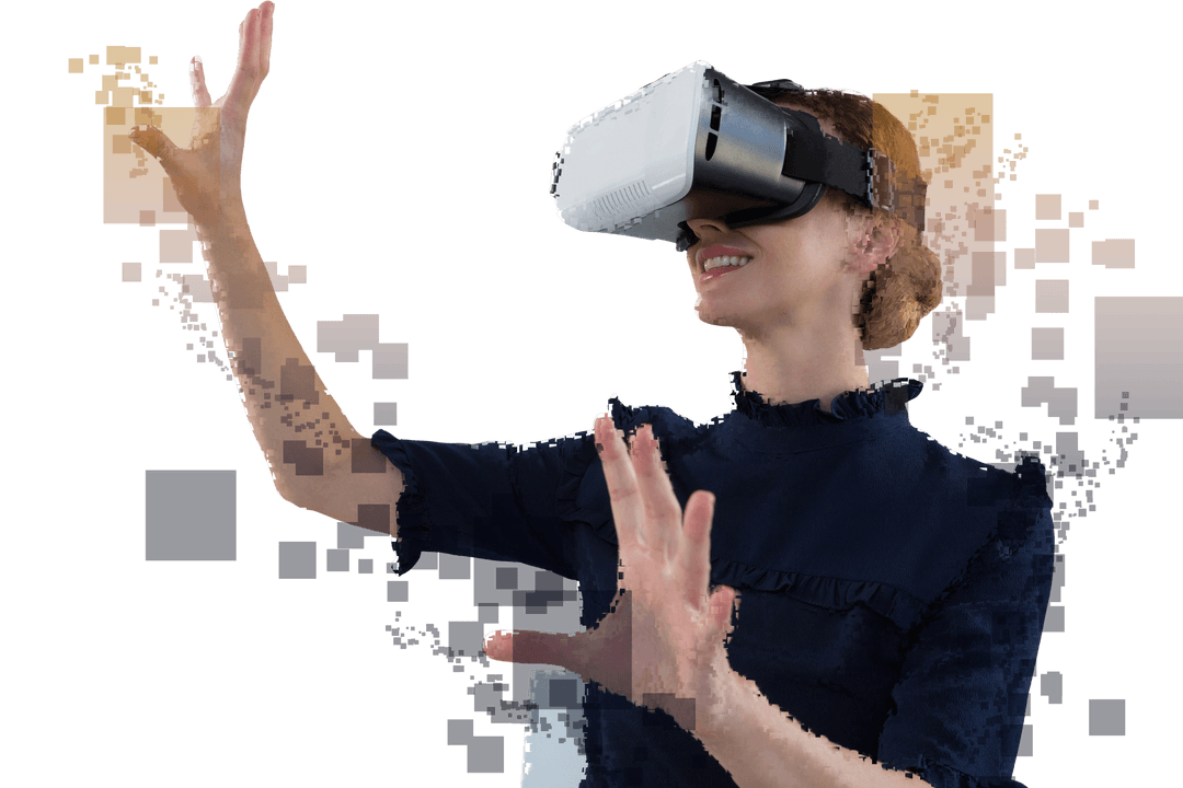 Pixelated Businesswoman Using VR on Transparent Background