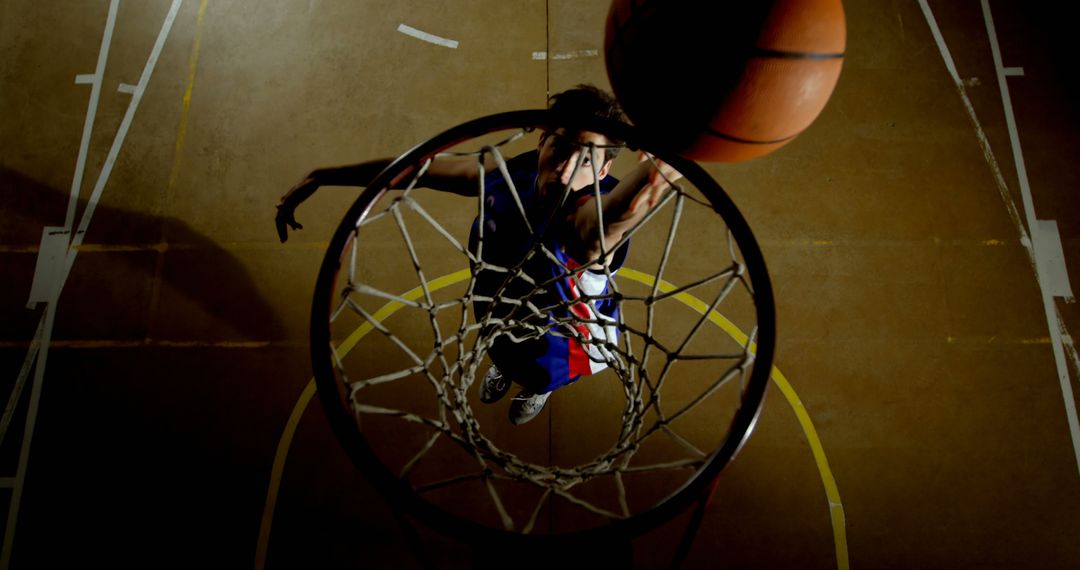 Dynamic Slam Dunk from Above in Indoor Basketball Court