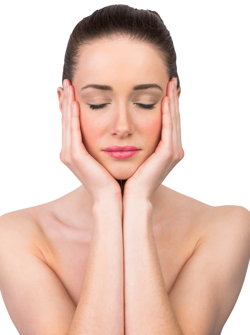 Tranquil Brunette Woman with Closed Eyes on Transparent Background