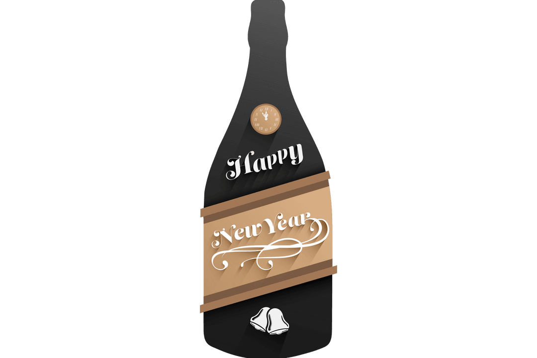 Transparent Happy New Year Text on Bottle Graphic