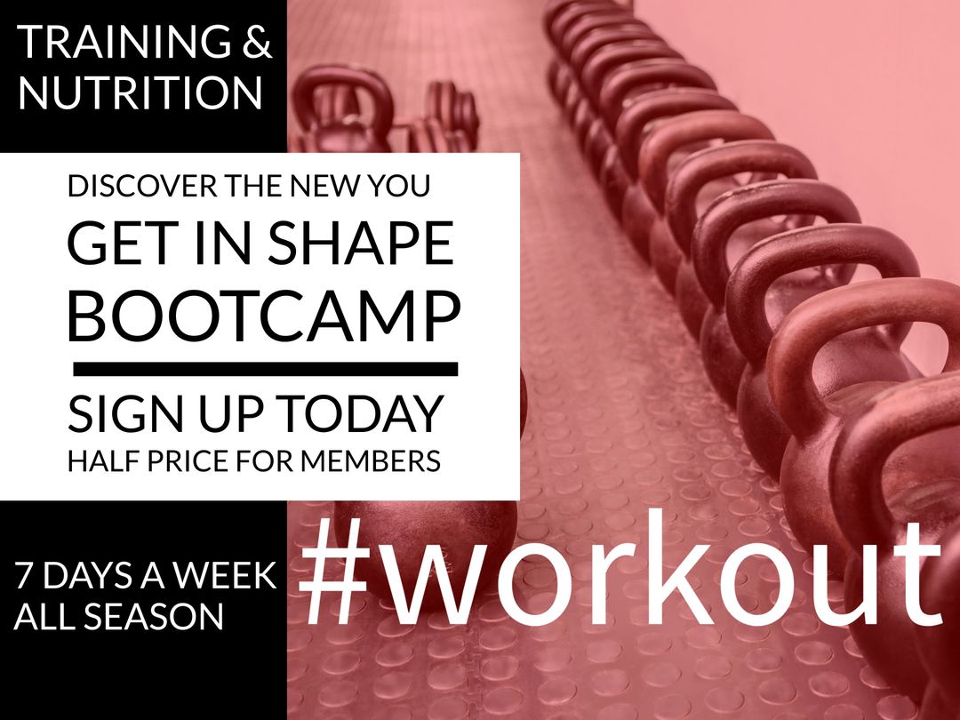 Fitness Bootcamp Promotion with Rows of Kettlebells