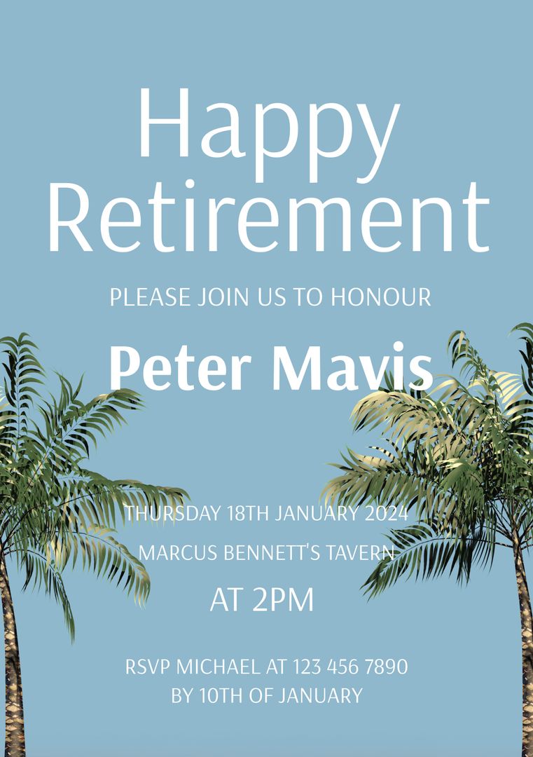 Tropical Palm Tree Retirement Party Invitation - Download Free Stock Templates Pikwizard.com
