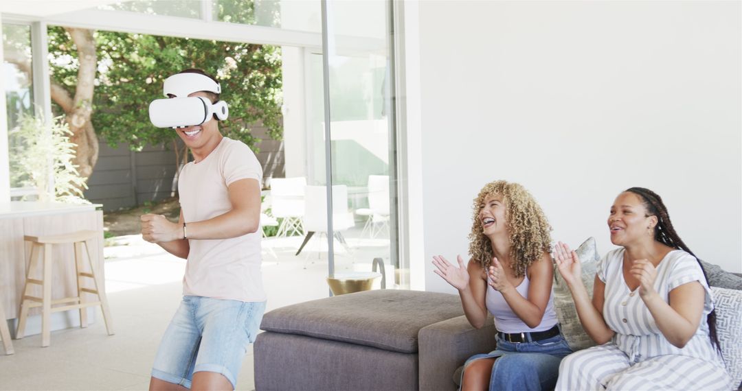 Young Adults Enjoy VR Gaming Experience at Home