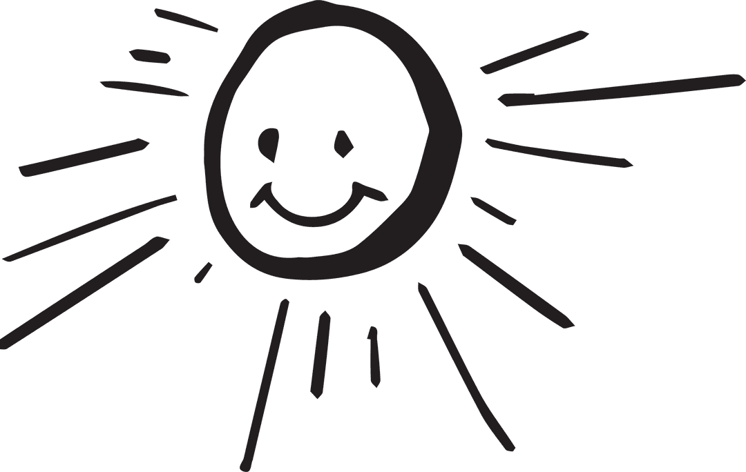 Smiling Sun Outline Illustration on Transparent Background