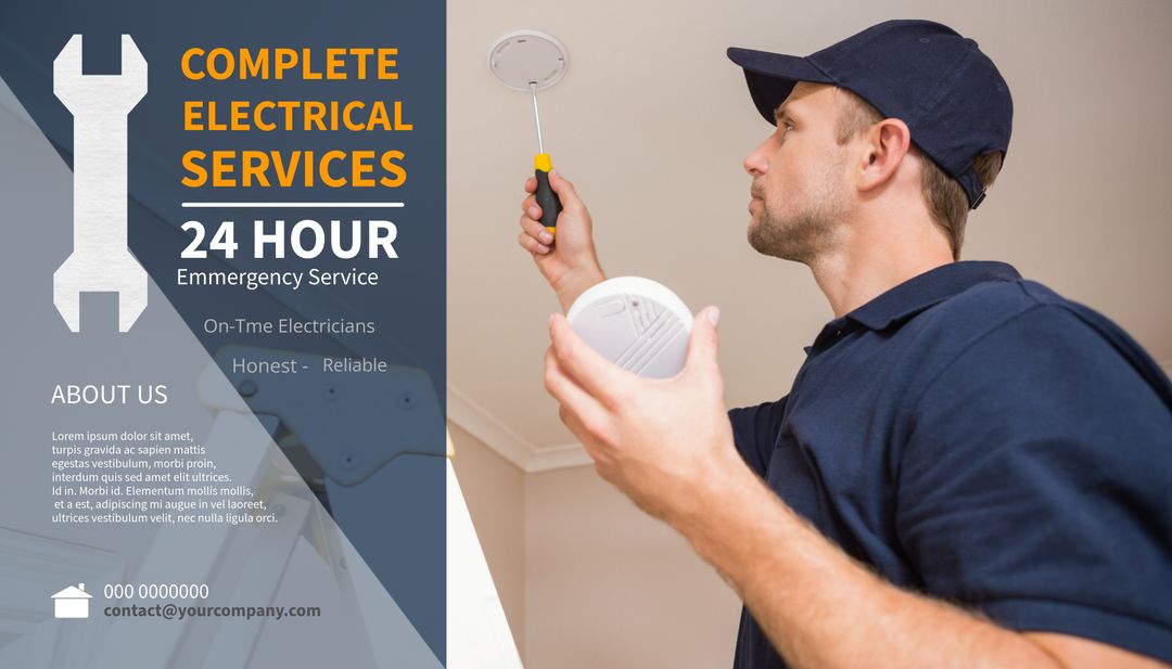 Professional Electrician Installing Smoke Detector for Safety Services - Download Free Stock Templates Pikwizard.com