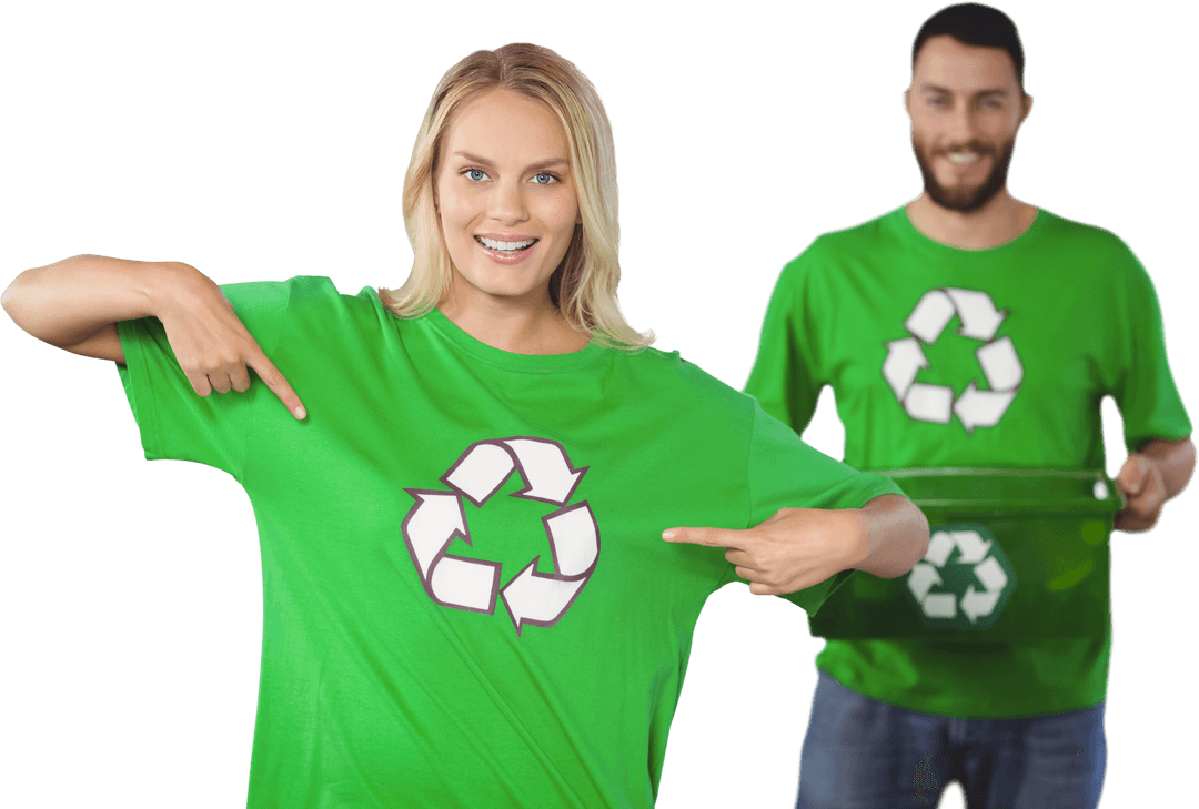 Transparent Background Smiling Young Adults in Recycle T-Shirts