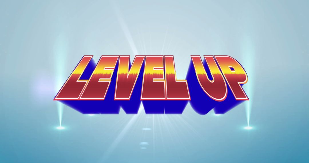 Level Up Text with Neon Lighting Effects on Grey Background