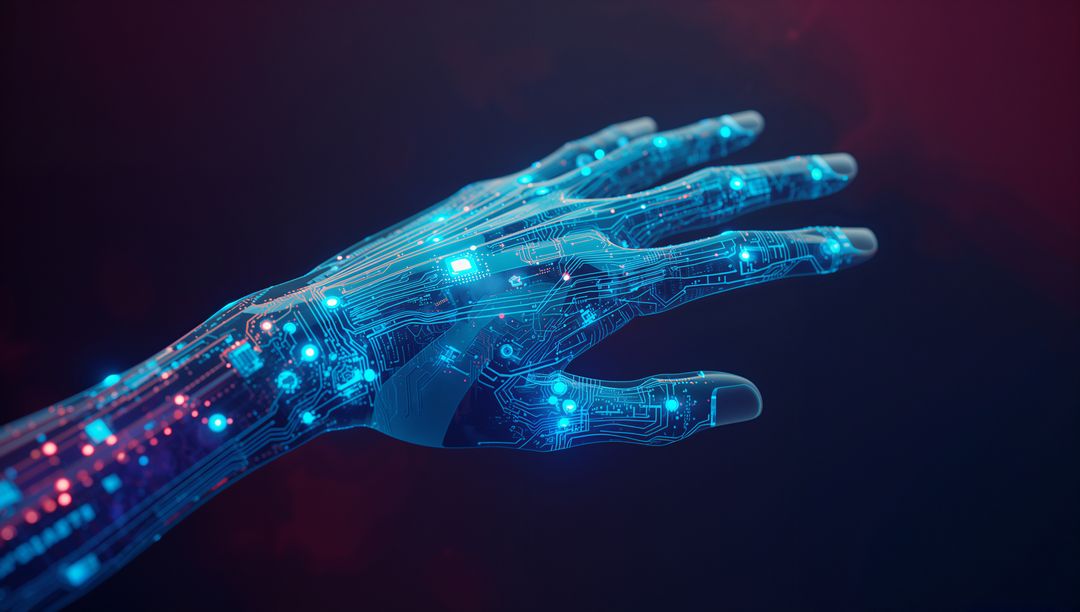 Futuristic Robotic Hand with Neon Circuit Design