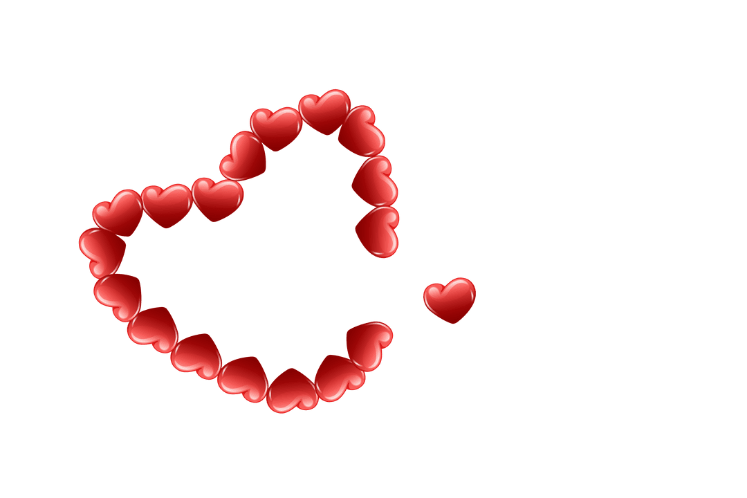 Digital Heart Illustration with Red Hearts on Transparent Background