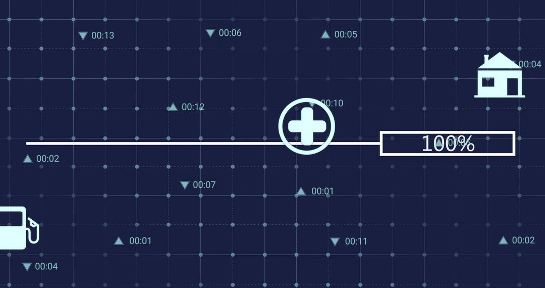 Digital Progress Bar with Icons and Data Analysis Grid