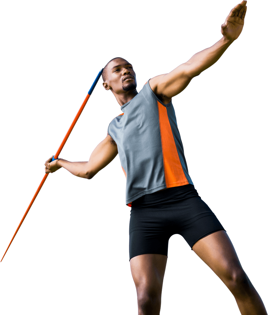 Athlete Throwing Javelin on Transparent Background