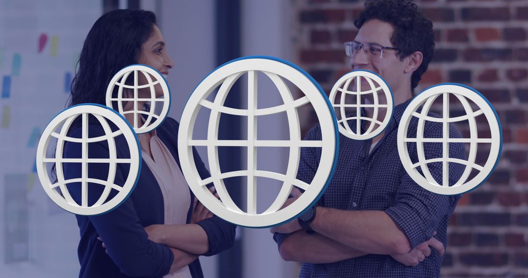 Global Networking Symbols Overlaying Professional Interaction