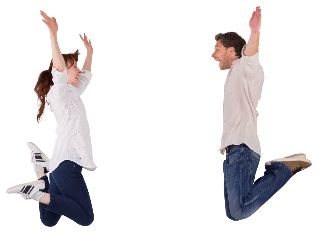 Joyful Couple Jumping Together Transparent Background