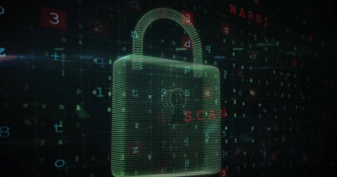 Digital Padlock Hologram Showing Cybersecurity Concept