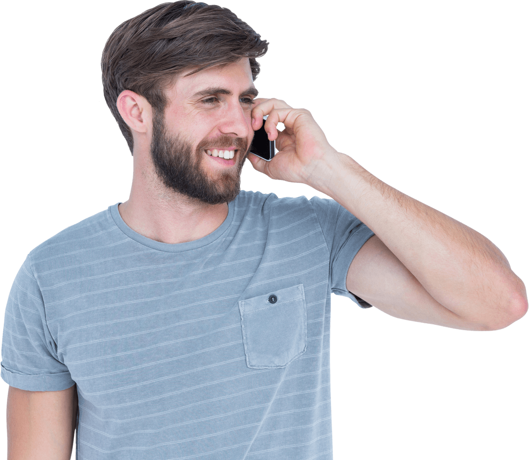 Transparent Smiling Young Man Talking on Phone