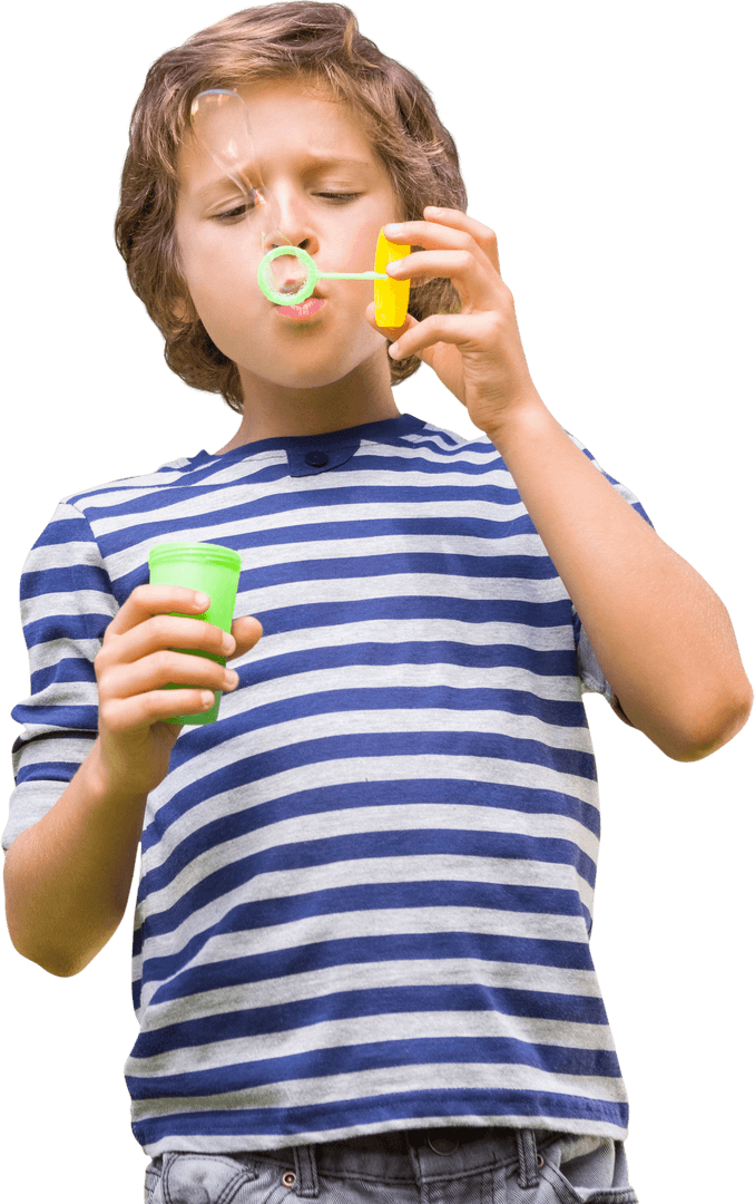 Transparent Image of Boy Blowing Soap Bubbles Playfully