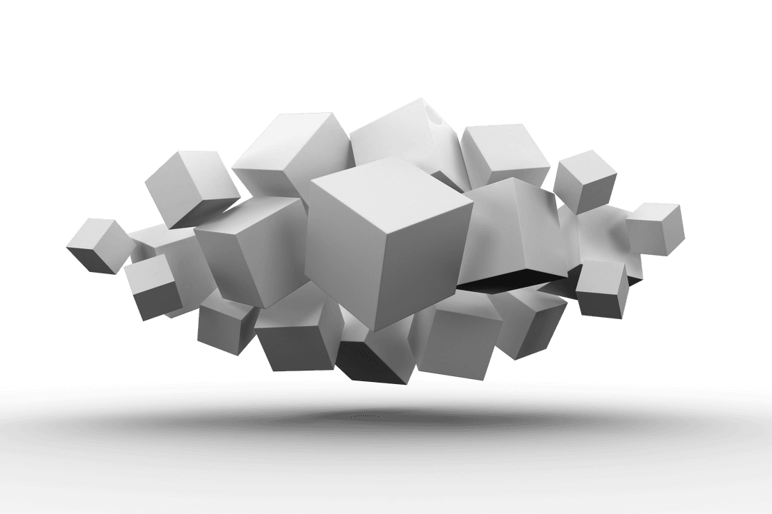 Transparent Floating Grey Cubes Arrangement 3D Style