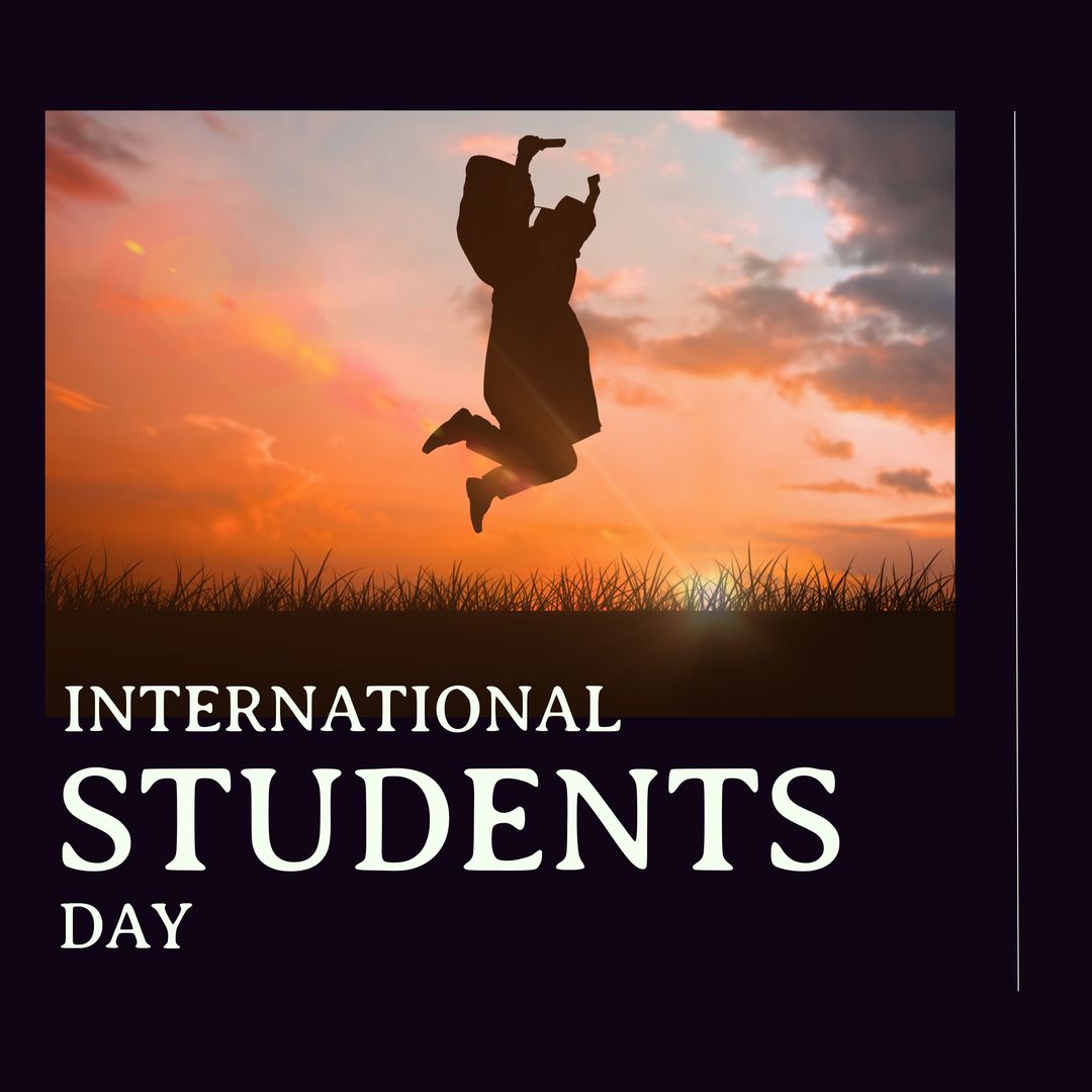 Graduate Leaping in Celebration for International Students Day - Download Free Stock Templates Pikwizard.com