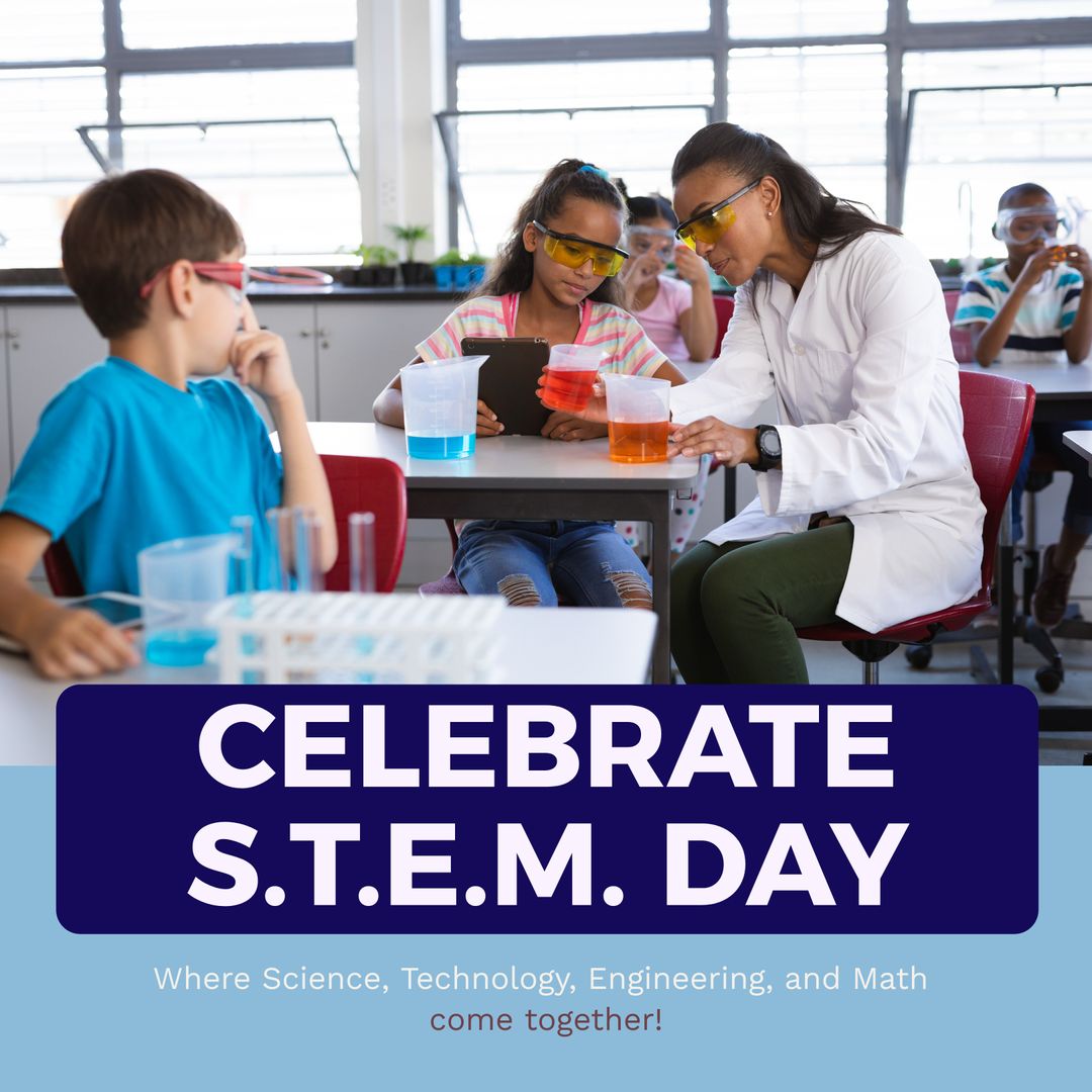 STEM Day Celebration with Teacher and Diverse Students - Download Free Stock Templates Pikwizard.com