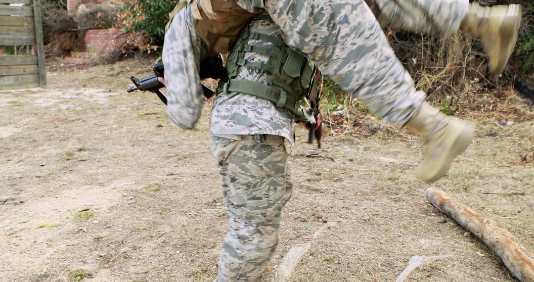 Camouflage Soldier Running with Precision and Agility